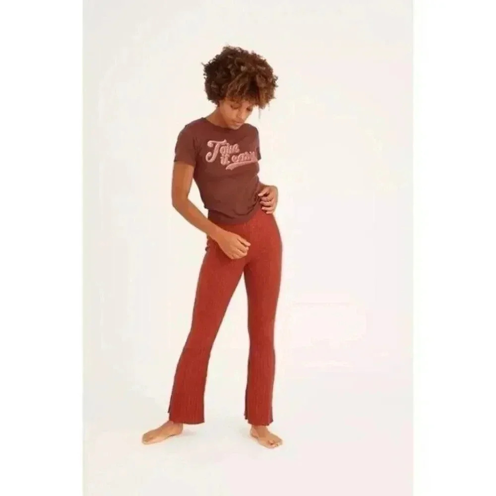 Urban Outfitters UO Rosie Ribbed Orange Flare Leg Pants XS